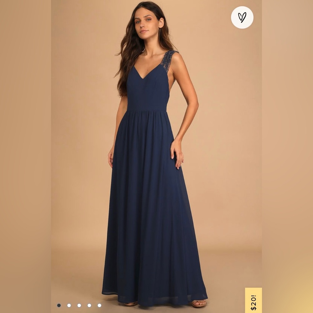 Lulus NWT Passionate Promise Navy Blue Lace Strap V Neck Maxi Dress Size Medium